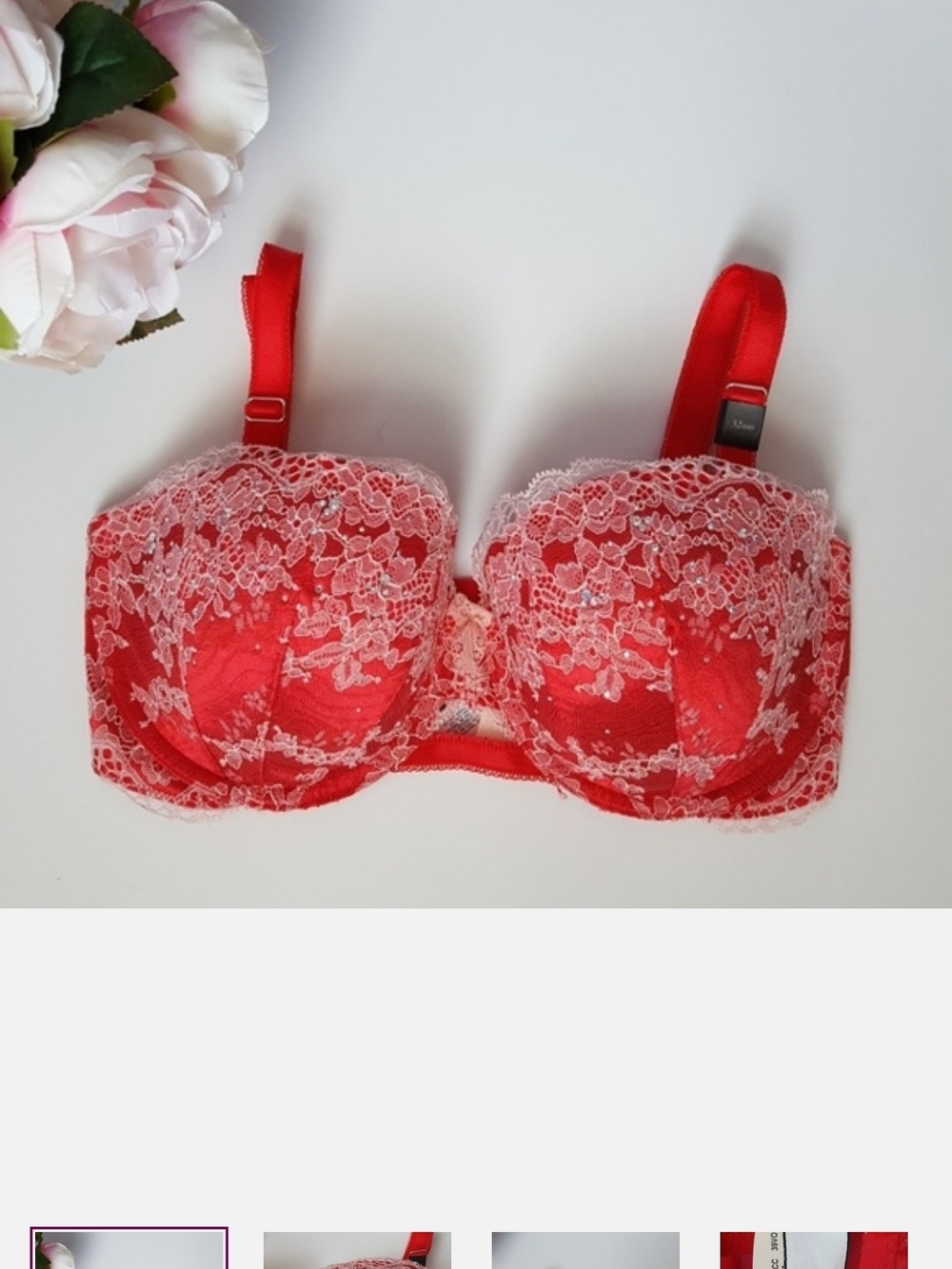 Victoria's Secret Red Bra with White Lace Overlay